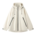 Beige hooded windbreaker jacket with contrast black zipper and breathable mesh lining - S / Off-white