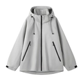 Light grey outdoor windbreaker jacket with hooded design and adjustable velcro cuffs - 3XL / Light Gray
