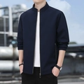 Chaqueta casual azul marino para hombre con cuello levantado y cremallera metálica - M / Azul oscuro