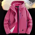 Chaqueta de mujer rosa impermeable con cremalleras violetas en contraste y forro de felpa - Rosa Rojo / S
