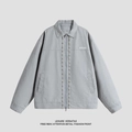 Light gray vintage cotton canvas work jacket with colorful trim and embroidered chest patch - S / Gray Blue