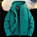 Men's turquoise outdoor jacket with fleece lining and waterproof zippers on white fur - S / Forest Green