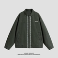 Men's vintage charcoal green work jacket with retro patterned zipper detailing - S / Army Green