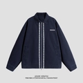 Veste de travail vintage bleu foncé pour homme avec broderie et col rabattu - S / Bleu foncé