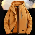 Men's mustard yellow waterproof hiking jacket with warm fleece lining and hood - S / Golden Sand Orange
