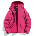 Outdoor rose red waterproof hiking jacket with warm fleece lining and adjustable hood - S / Rose Red