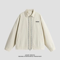 Beige vintage cotton work jacket with floral zipper trim and chest patch detail - S / Khaki
