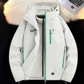 White outdoor mountain jacket with green waterproof zippers and soft fleece lining - S / Mint Green