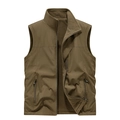 Men's outdoor reversible fleece cargo vest in dark olive green with zip pockets - M / Coffee