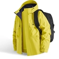 Giacca a vento giallo acceso con cappuccio, tasche multiple e fodera a contrasto - S / Giallo Neon