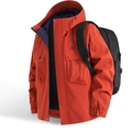 Orange waterproof outdoor hooded jacket with deep blue lining and functional pockets - S / Vermilion Red