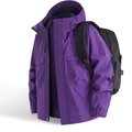 Waterproof purple outdoor hooded jacket for men and women with adjustable details - S / Secret Purple