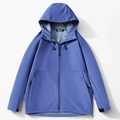 Waterproof navy blue softshell jacket with hood and full zipper for outdoor hiking - M / Secret Purple