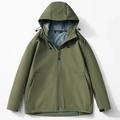 Army green hooded softshell jacket with windproof fabric and adjustable drawstring - M / Army Green
