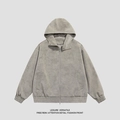 Men's retro light grey hooded bomber jacket in washed PU leather with a minimalist fit - S / Gray