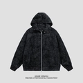 Retro washed PU leather bomber jacket for men featuring a hooded design and ribbed cuffs - S / Black