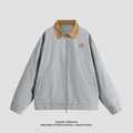 Chaqueta de trabajo retro gris claro para hombre con cuello de pana marrón - S / Azul Grisáceo