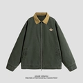 Chaqueta de trabajo vintage para hombre en verde oscuro con cuello caqui - S / Verde Militar