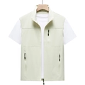 Gilet multitasche da uomo in beige crema con chiusure lampo e design a collo alto - S / Bianco Sporco