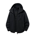 Men's 3-in-1 waterproof black outdoor jacket with removable fleece liner and hood - S / Black (Outer Jacket And Liner Set)