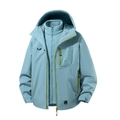 Light blue 3-in-1 waterproof jacket with fleece liner and neon green zipper accents - S / Mustard Mist Grey (Outer Jacket And Liner Set)