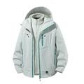 Light grey 3-in-1 waterproof hiking jacket with green zippers and fleece lining - S / Bean Green (Outer Jacket And Liner Set)