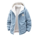 Hellblaue Cordjacke mit Kapuze, warmem weißem Fleecefutter und M-Patch für Herren - S / Dunstblau
