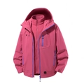 Women's 3-in-1 waterproof hiking jacket in rose pink with blue zippers and hood - S / Dusty Pink (Outer Jacket And Liner Set)