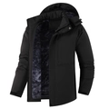 Giacca outdoor nera da uomo con cappuccio, calda fodera in ecopelliccia e antivento - L / Nero