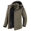 Parka invernale da uomo in kaki scuro con fodera in pile e design antivento con cappuccio - L / Verde Militare
