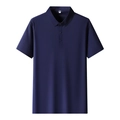 Polo bleu marine en soie glacée à manches courtes avec finitions sans coutures collées - M / Hauts / Bleu Marine