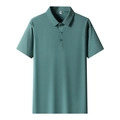 Polo en soie glacée pour hommes en vert foncé avec col classique et ourlet sans couture - M / Hauts / Vert Marin