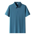 Polo homme sans couture en soie glacée bleu paon avec manches courtes et revers - M / Hauts / Bleu Paon