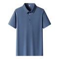 Polo en soie glacée bleu-gris à manches courtes avec ourlet sans couture et col classique - M / Hauts / Bleu Brume