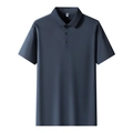 Polo homme à manches courtes bleu marine en tissu de soie glacée sans couture élégant - M / Hauts / Gris Foncé