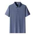 Polo homme en soie glacée à manches courtes bleu brume avec un design à plat - M / Hauts / Bleu Gris