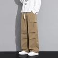 Pantaloni cargo kaki da uomo gamba larga con coulisse e ampie tasche laterali - M / Cammello