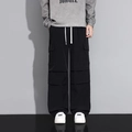 Pantaloni cargo neri da uomo dal taglio ampio con coulisse bianche e tasche laterali - M / Nero