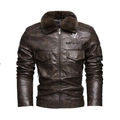 Vintage-Motorrad-Lederjacke für Herren in Dunkelbraun mit warmem Pelzkragenbesatz - L / Kaffeebraun