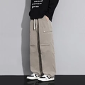Men's loose fit cargo pants in grey featuring multi-pockets and drawstring waist - M / Grey Green