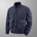 Men's navy blue bomber jacket with utility pockets and a classic stand collar design - M / Dark Blue