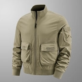 Men's khaki military bomber jacket with multi-pocket design and standing collar - M / Khaki