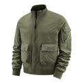 Army green men's flight jacket with stand collar and multiple functional utility pockets - M / Army Green