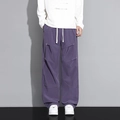Pantaloni cargo uomo stile paracadute viola scuro con maxi tasche e rivetti - M / Viola