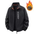 Men's thermal fleece jacket with stand collar and zip pocket in black colorway - M / Black