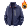 Giacca in pile blu scuro da uomo con dettagli arancioni e fodera termica calda - M / Blu scuro