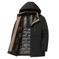 Veste d'hiver noire à capuche pour hommes avec fourrure synthétique brune et dos matelassé - L / Noir