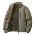 Khaki Herrenjacke mit Stehkragen und warmem braunem Fleecefutter für den Outdoor-Bereich - M / Khaki