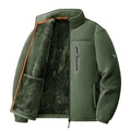 Armeegrüne Fleecejacke mit orangefarbenem Besatz und Stehkragen für Freizeitaktivitäten - M / Armeegrün