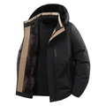 Herren Winterparka in Schwarz mit dickem braunem Pelzfutter für extreme Kälte und Wärme - L / Schwarz